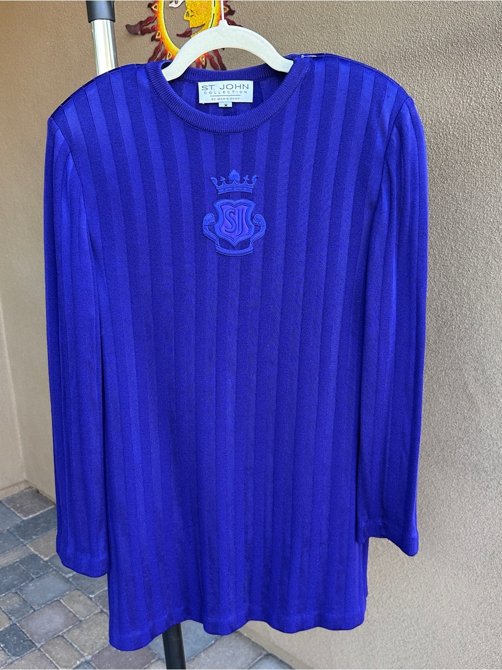 Vintage St. John Collection Purple Knit Crown Crest Tunic Sweater Top Medium